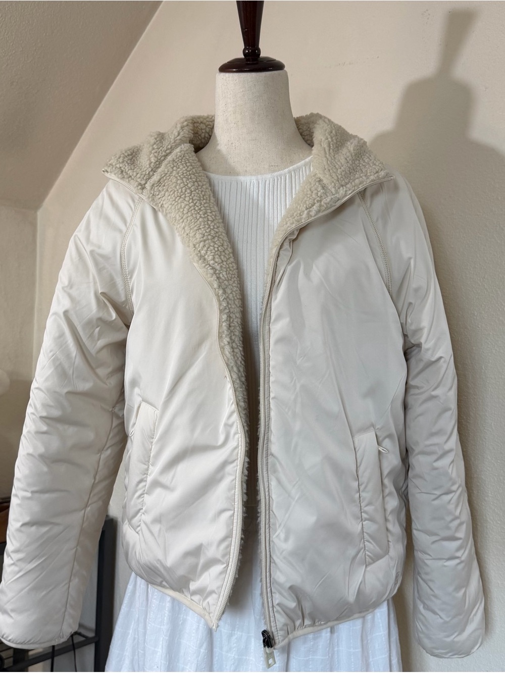 Cozy Cream Women’s Sherpa-Lined Puffer Jacket